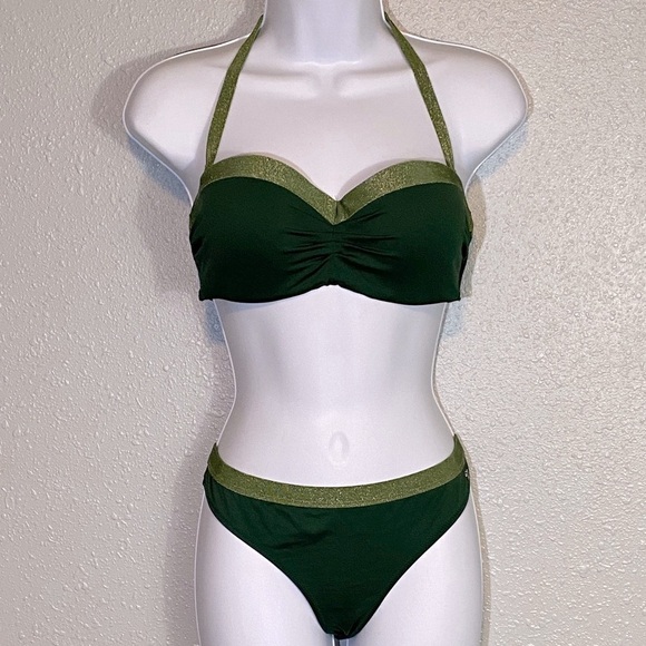 Jette 2 Tone Green Halter Bikini Set - Picture 8 of 8